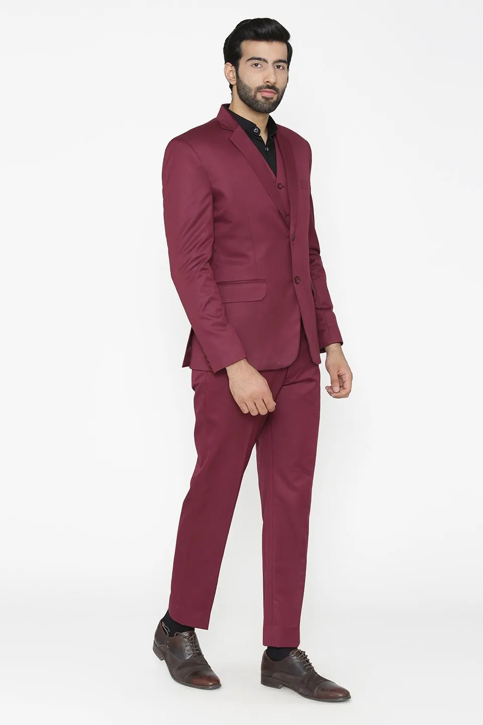 Polyester Cotton Purple Three Piece Suit
