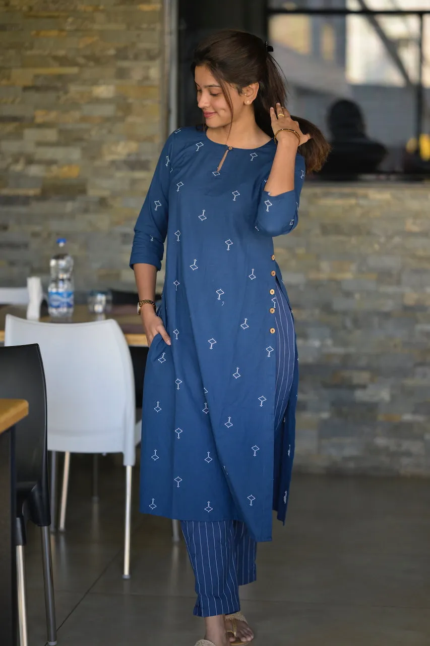 Pranjal Navy Blue Kurta Set
