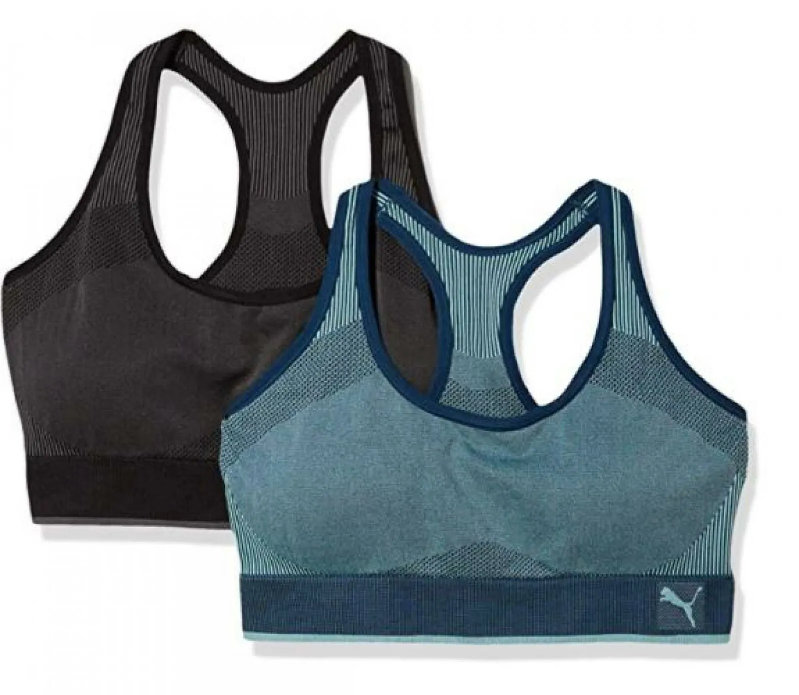 Puma 2 Pack Women's Active Performance Seamless Sports Bra Blue/ Black Small