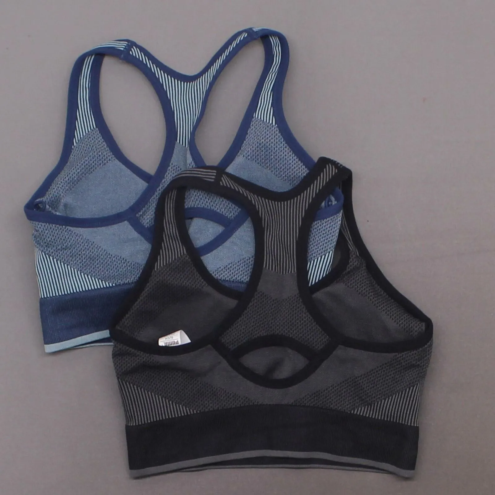 Puma 2 Pack Women's Active Performance Seamless Sports Bra Blue/ Black Small
