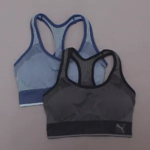 Puma 2 Pack Women's Active Performance Seamless Sports Bra Blue/ Black Small