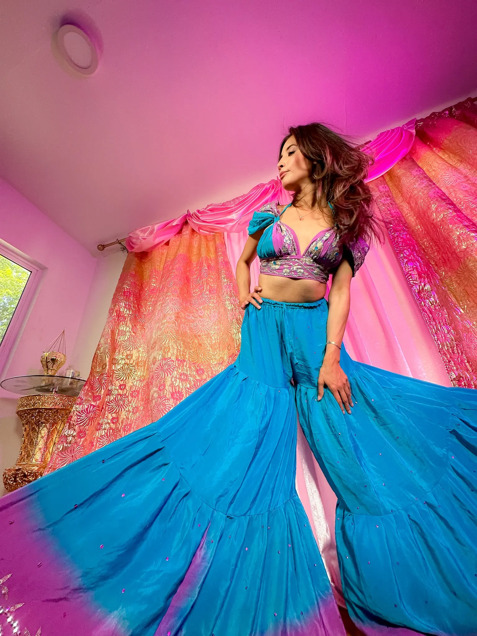 Purple Oceana Sharara Pants Set