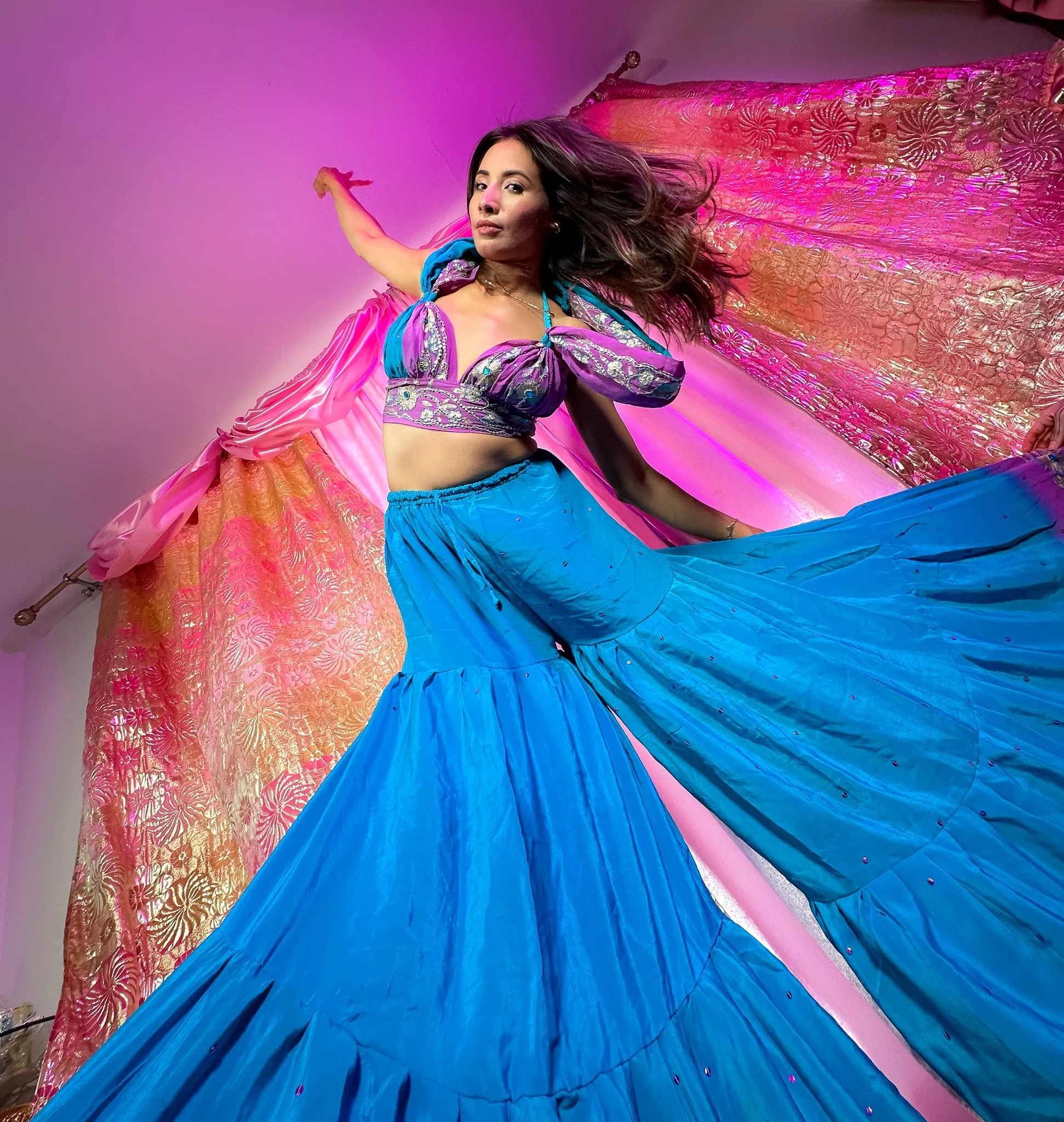Purple Oceana Sharara Pants Set