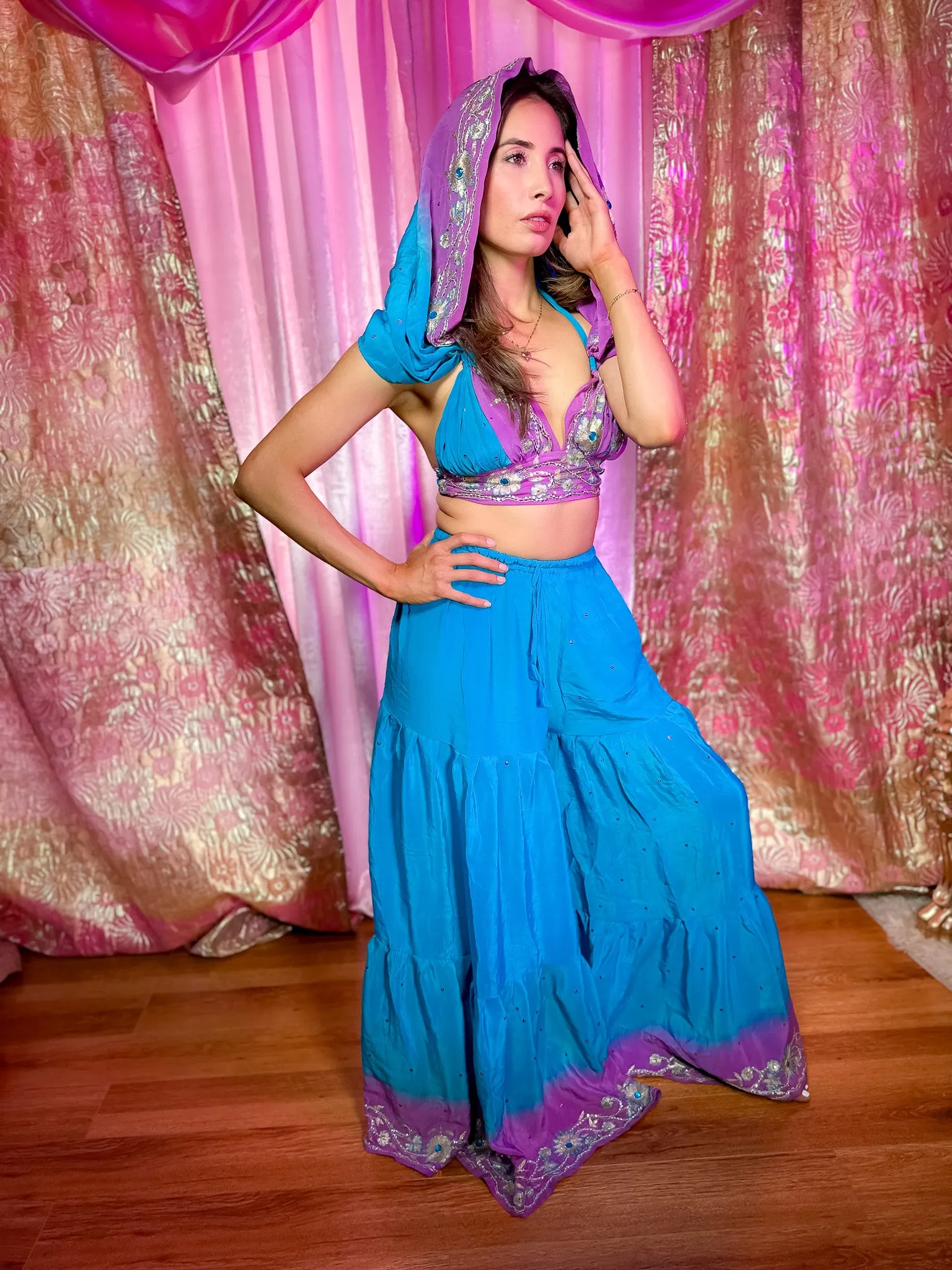 Purple Oceana Sharara Pants Set