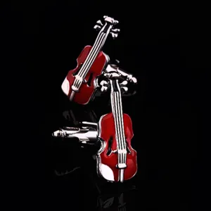 Red Mens Stainless Steel Guitars Cufflinks for Shirt with Box - Hand Crafted Perfect Gift