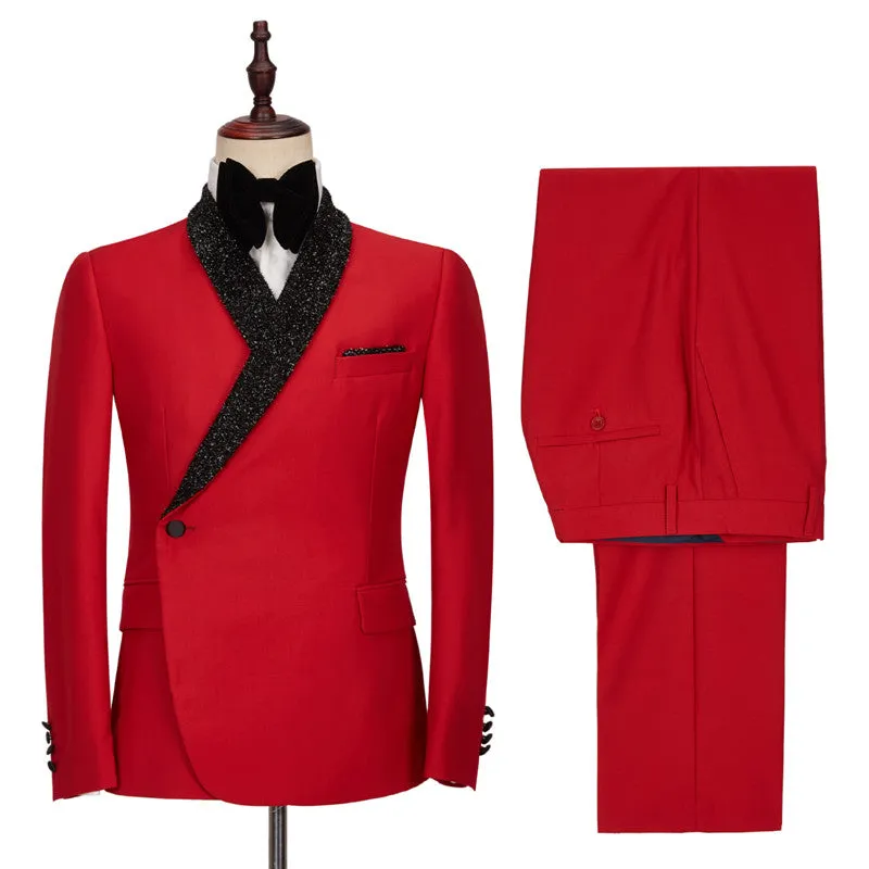 Red Shawl Lapel Fashion Slim Fit Men Suits for Men