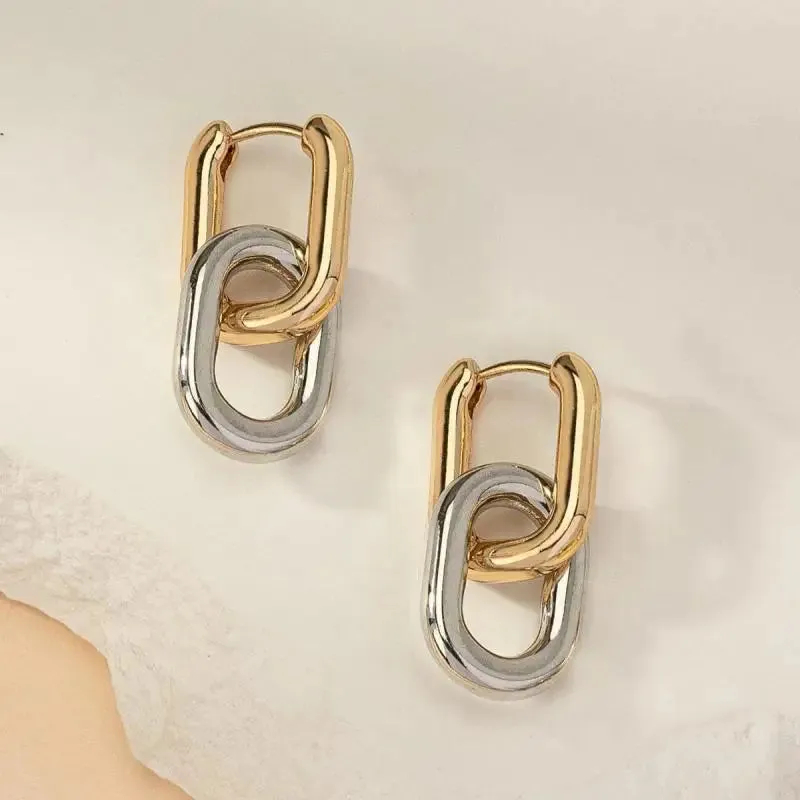 Retro Double Loop Geometric Drop Earrings – Gold and Silver