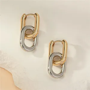 Retro Double Loop Geometric Drop Earrings – Gold and Silver