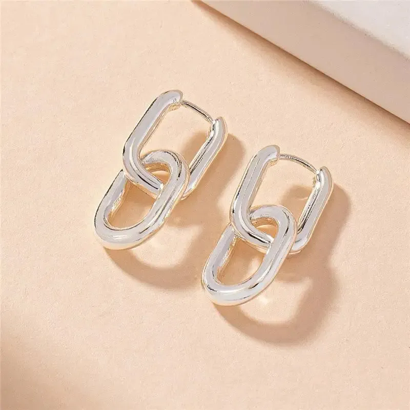 Retro Double Loop Geometric Drop Earrings – Gold and Silver