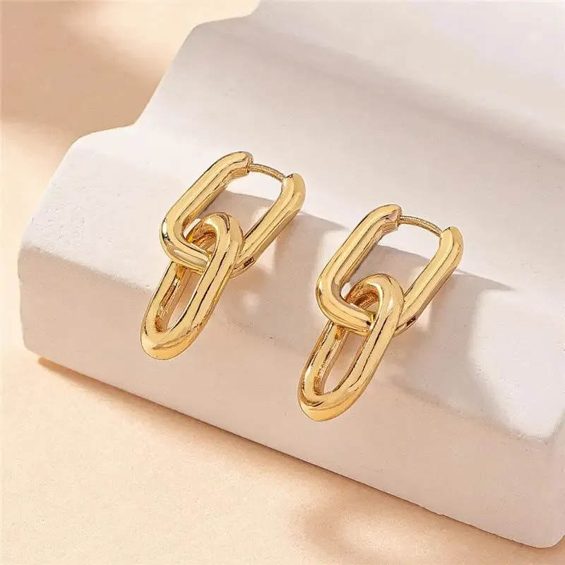 Retro Double Loop Geometric Drop Earrings – Gold and Silver