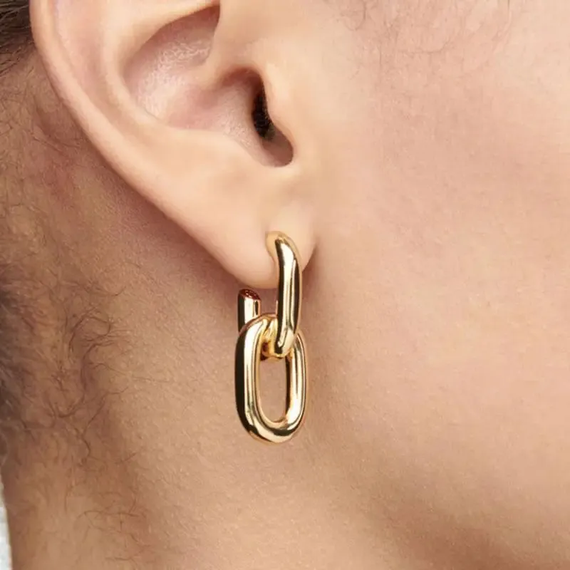 Retro Double Loop Geometric Drop Earrings – Gold and Silver