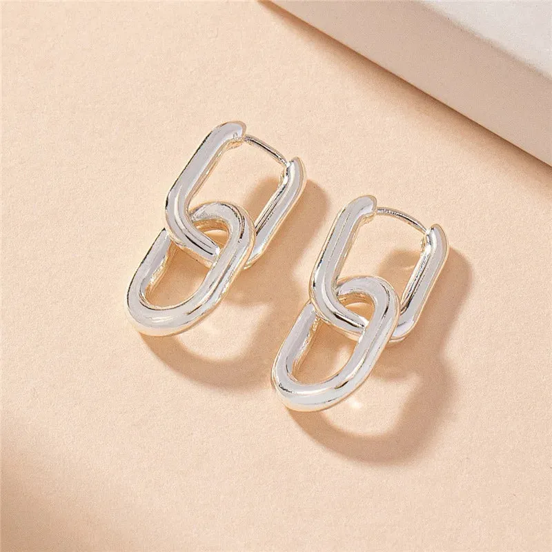 Retro Double Loop Geometric Drop Earrings – Gold and Silver