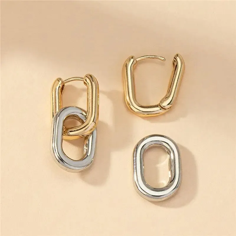 Retro Double Loop Geometric Drop Earrings – Gold and Silver