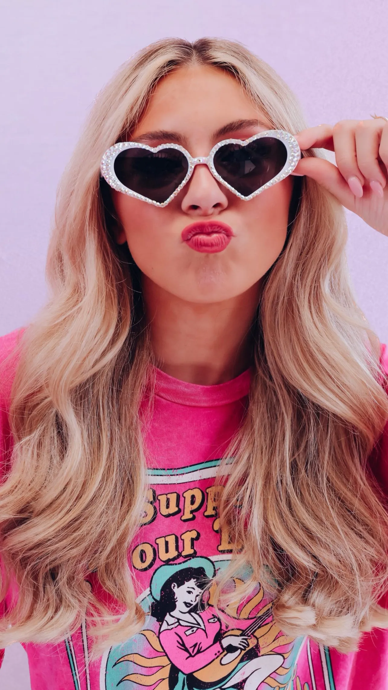 Rhinestone Rim Heart Sunglasses - White