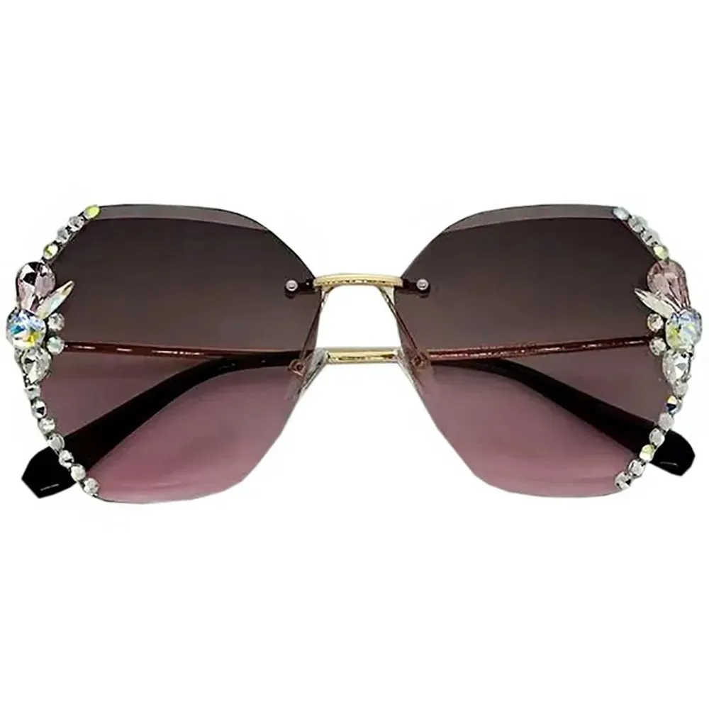 Rimless Rhinestone Sunglasses Women Men