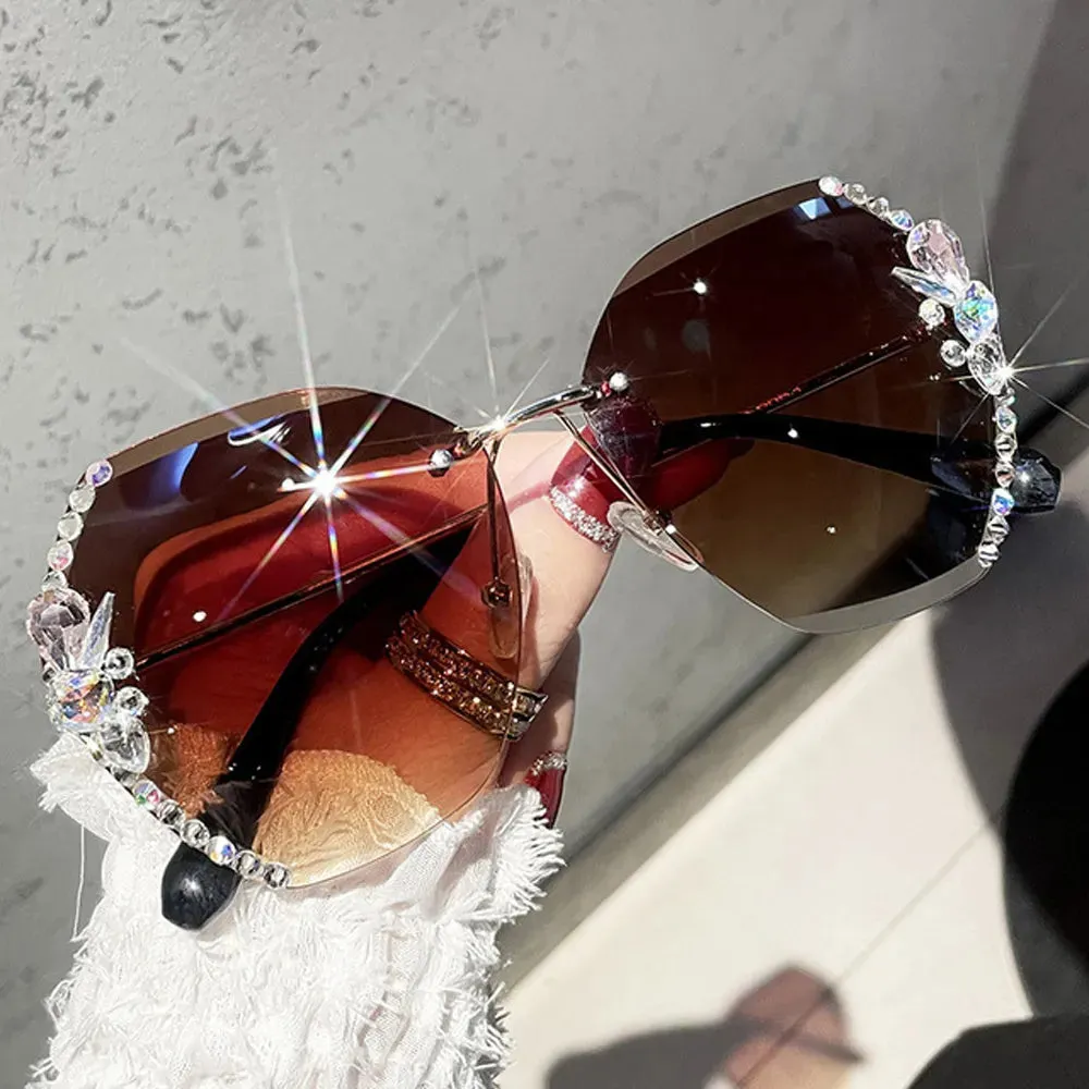 Rimless Rhinestone Sunglasses Women Men