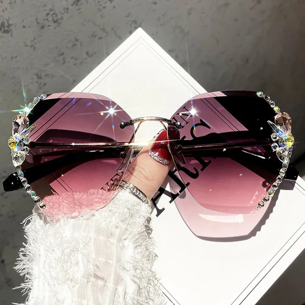 Rimless Rhinestone Sunglasses Women Men
