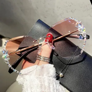 Rimless Rhinestone Sunglasses Women Men