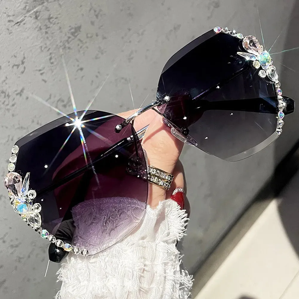 Rimless Rhinestone Sunglasses Women Men
