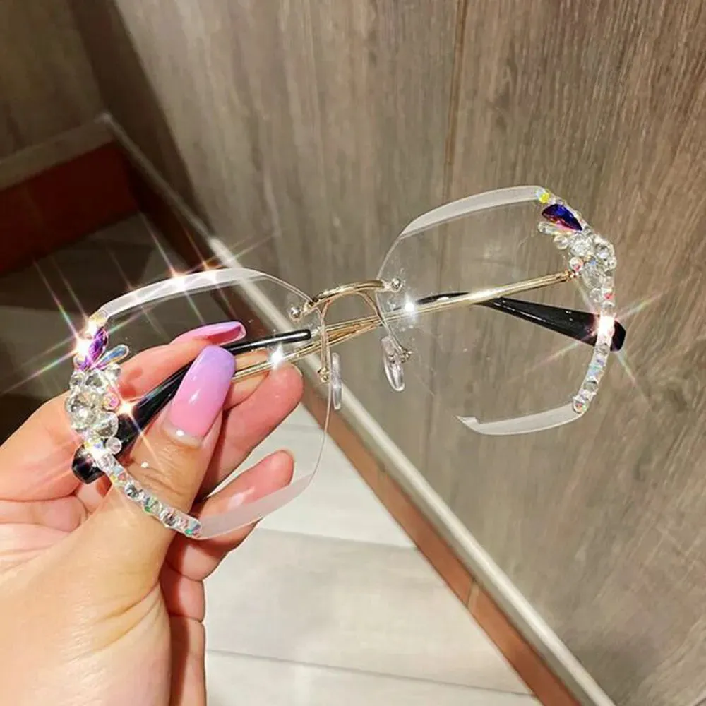 Rimless Rhinestone Sunglasses Women Men