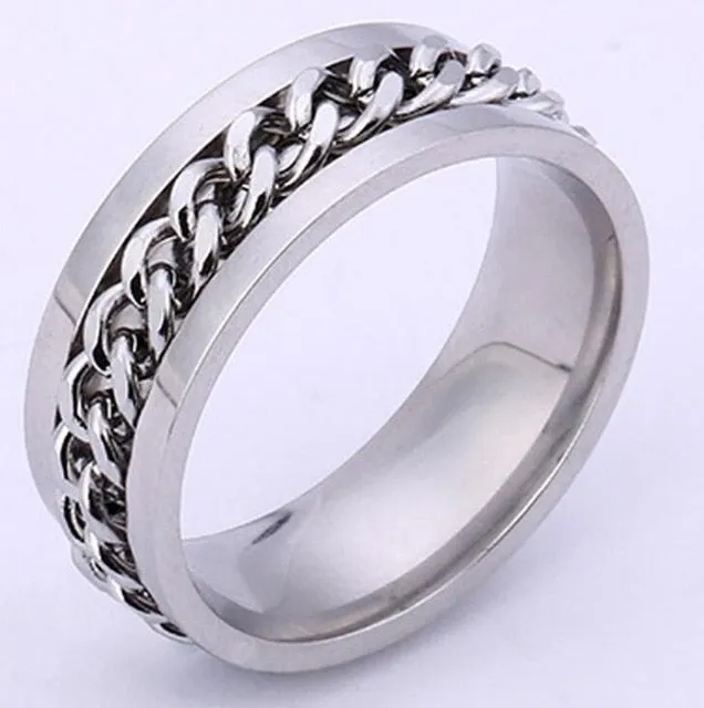 Ring Titanium Stainless Steel Gold Black Chain Rotable Rings For Women Accessories