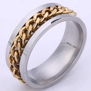 Ring Titanium Stainless Steel Gold Black Chain Rotable Rings For Women Accessories