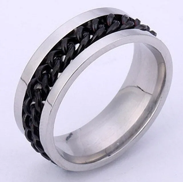 Ring Titanium Stainless Steel Gold Black Chain Rotable Rings For Women Accessories
