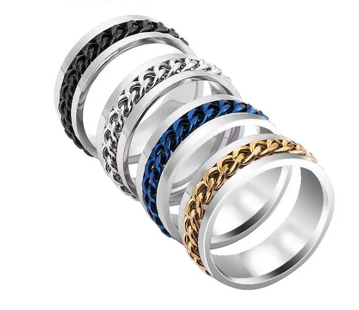 Ring Titanium Stainless Steel Gold Black Chain Rotable Rings For Women Accessories