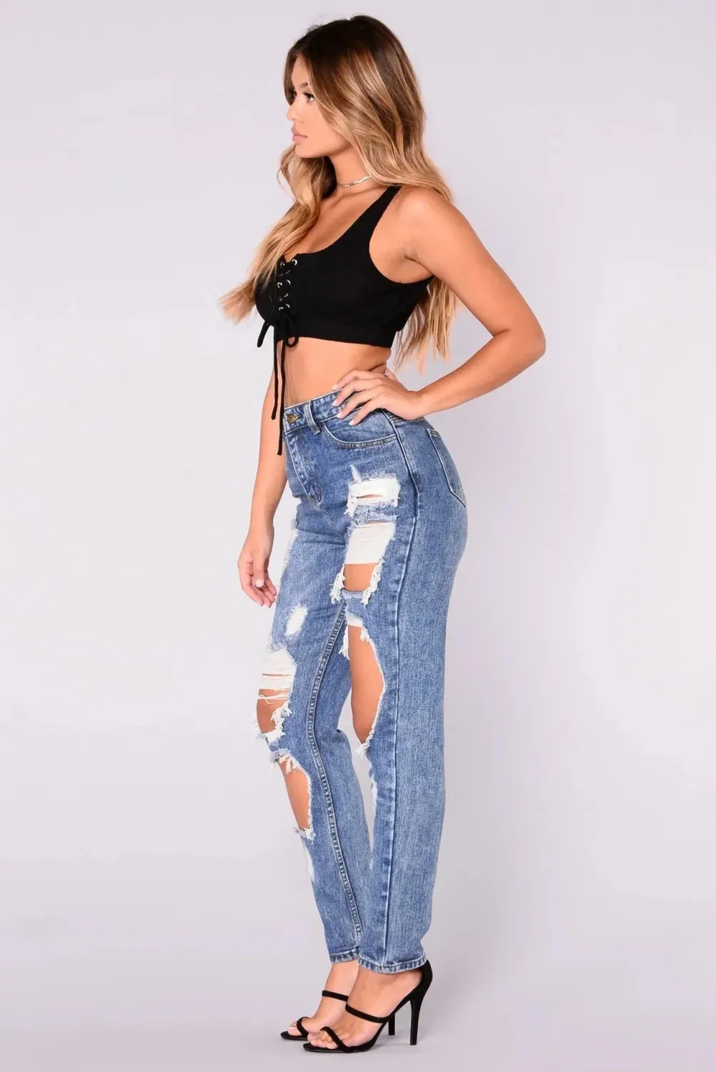 Ripped jeans small leg pants