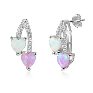 Romantic Pink & White Opal Stud Earrings for Women 925 Sterling Silver Heart Earrings Silver 925 Fine Jewelry