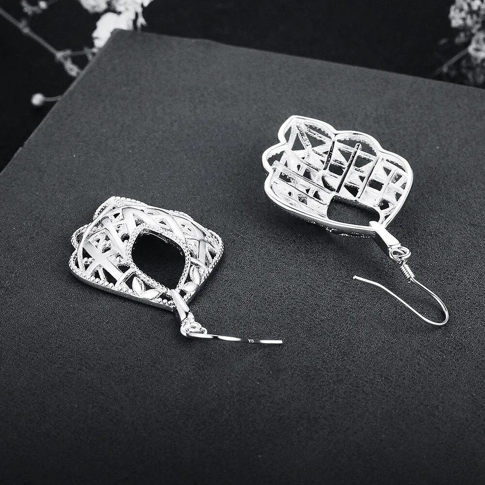 Romantic Style 925 Sterling Silver Geometric Pattern Hollow Drop Earrings, Party Jewelry Hook Ear Piece for Women