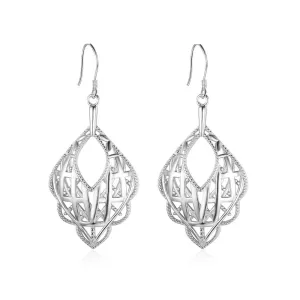 Romantic Style 925 Sterling Silver Geometric Pattern Hollow Drop Earrings, Party Jewelry Hook Ear Piece for Women