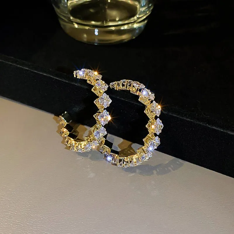 Round Green Emerald Inlay Hoop Earrings for Women Engagement Jewelry