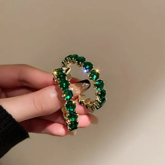 Round Green Emerald Inlay Hoop Earrings for Women Engagement Jewelry