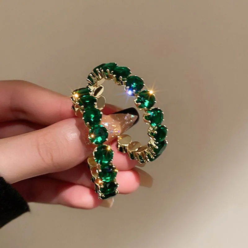 Round Green Emerald Inlay Hoop Earrings for Women Engagement Jewelry