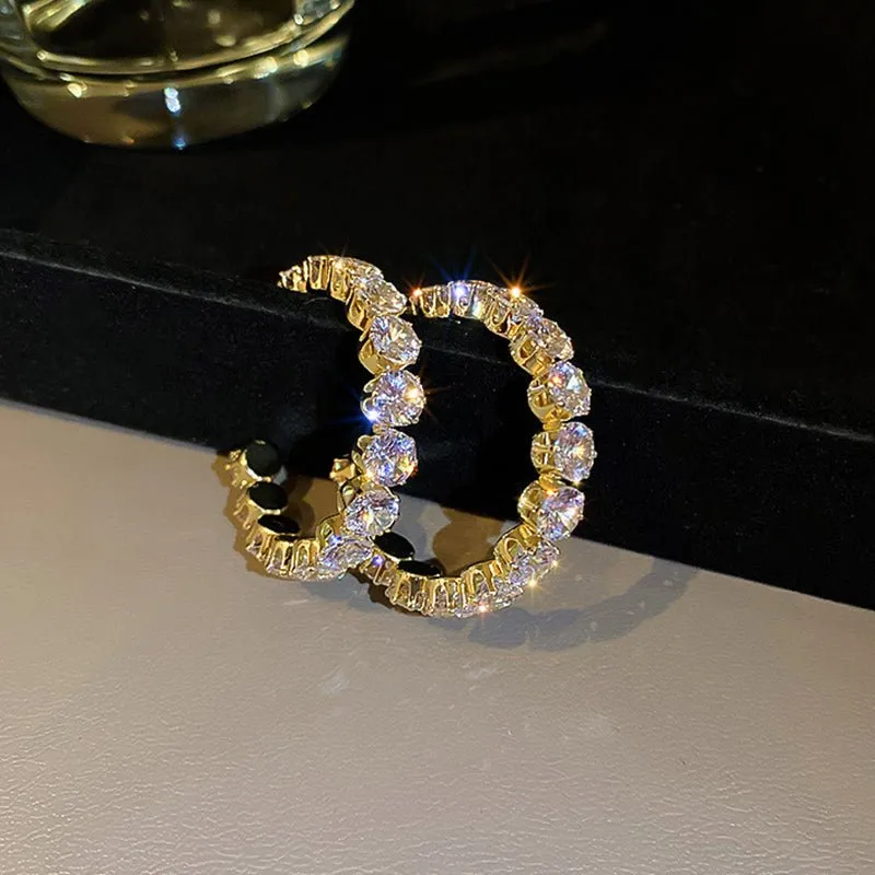 Round Green Emerald Inlay Hoop Earrings for Women Engagement Jewelry