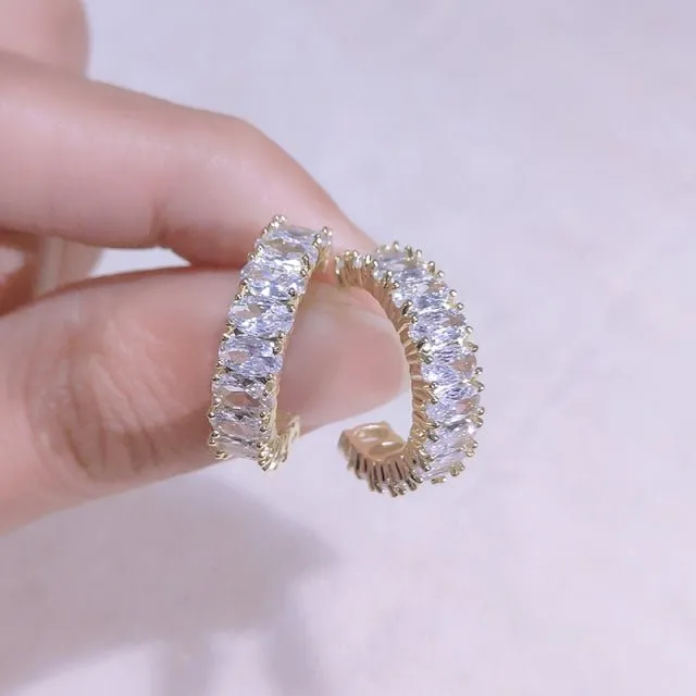 Round Green Emerald Inlay Hoop Earrings for Women Engagement Jewelry