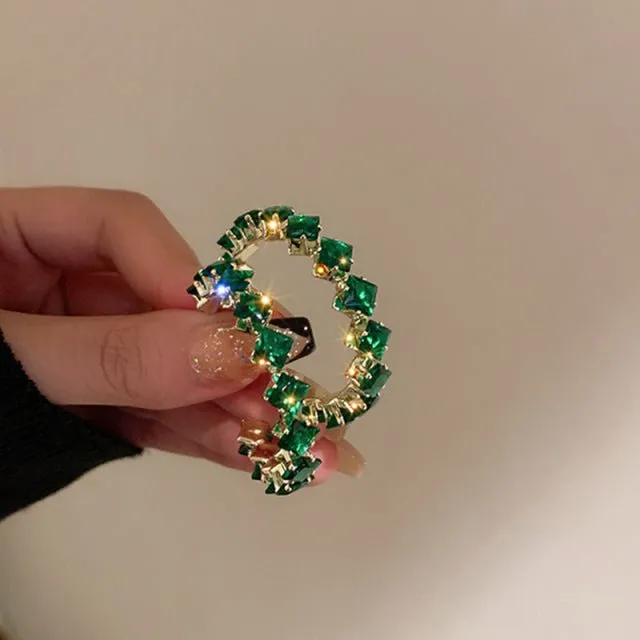 Round Green Emerald Inlay Hoop Earrings for Women Engagement Jewelry
