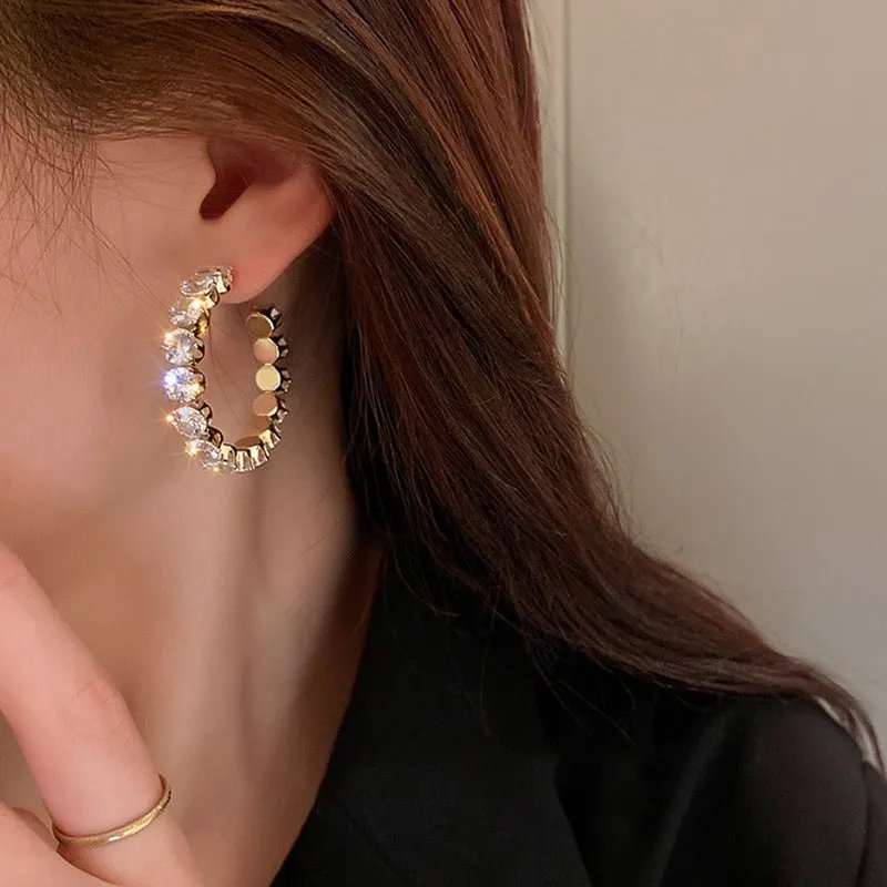 Round Green Emerald Inlay Hoop Earrings for Women Engagement Jewelry