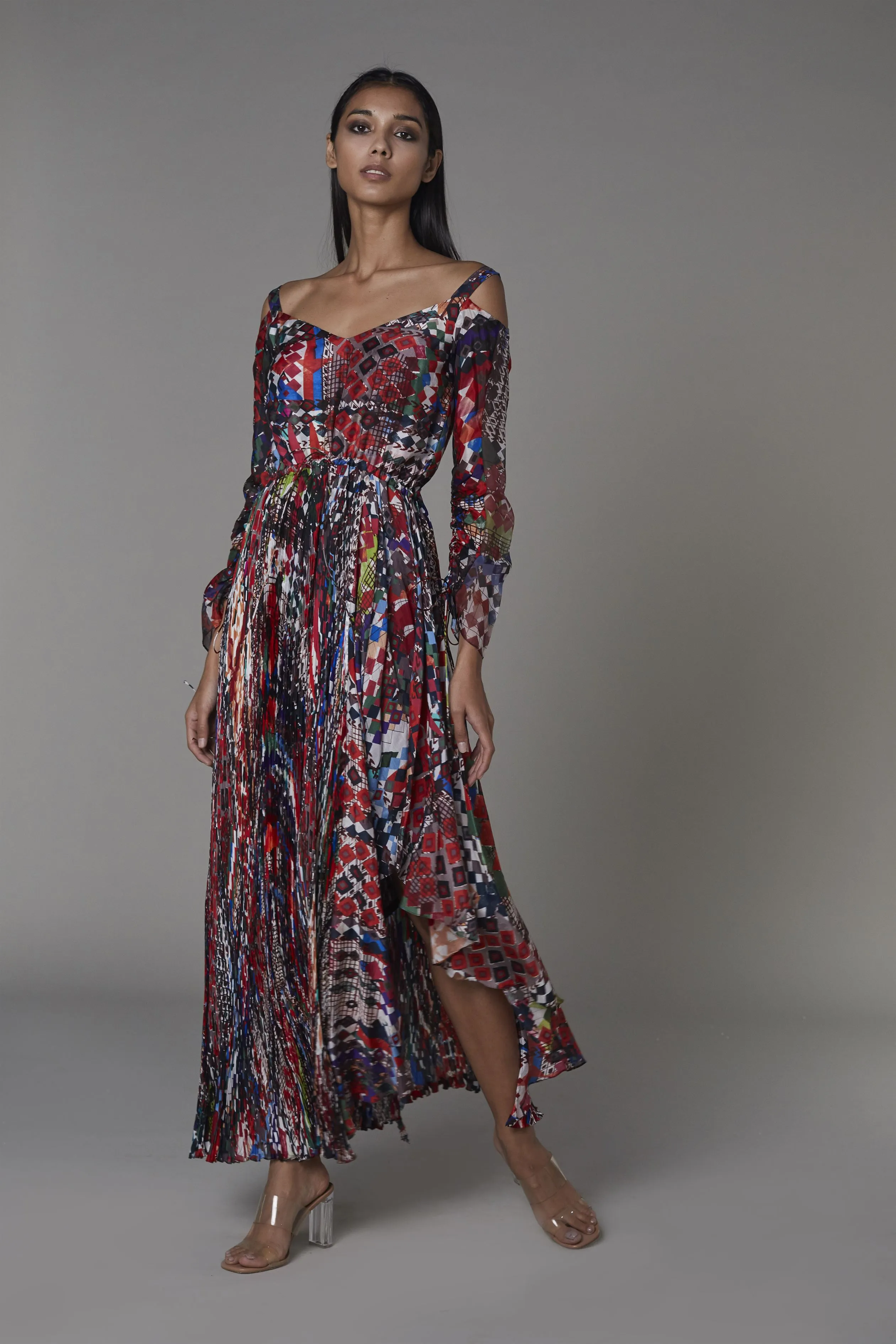 Saaksha & KinniÂ    I   AK print summer kashmiri dress Cotton silk / Chiffon Multi SS22087