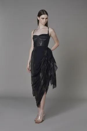 Saaksha & KinniÂ    I   Olive black stripe dolly dress Chiffon / Cotton Silk / Satin Olive Black SS22130
