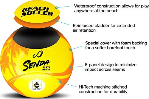 SENDA Playa Beach Soccer Ball, Fair Trade Certified, Orange/Yellow, Size 4 (Ages 8-12)
