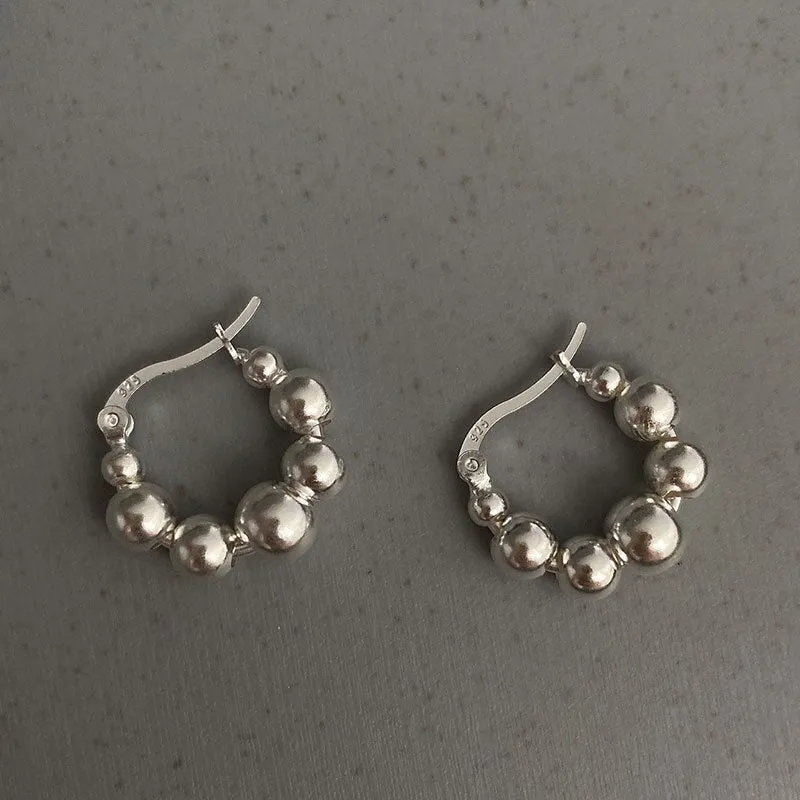 Silver Beads String Hoop Earrings for Women Birthday Party Jewelry