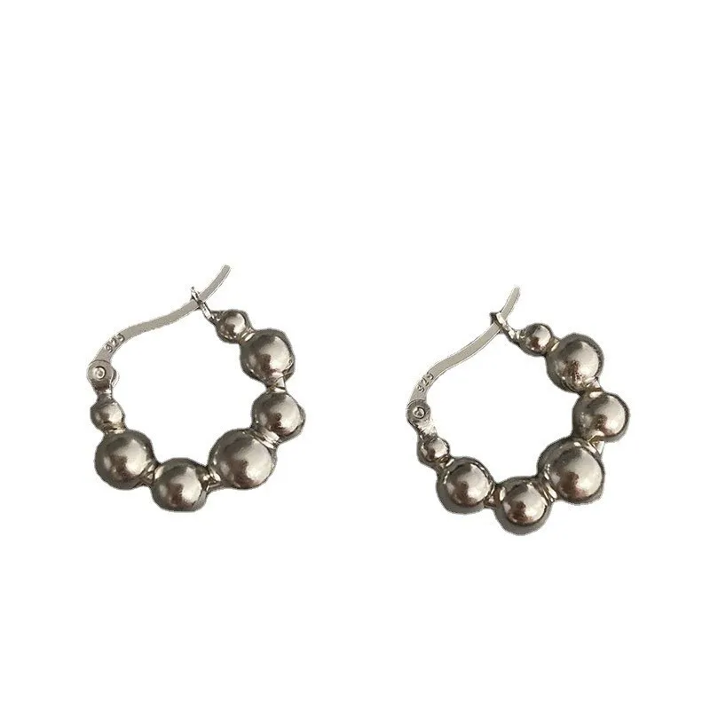 Silver Beads String Hoop Earrings for Women Birthday Party Jewelry