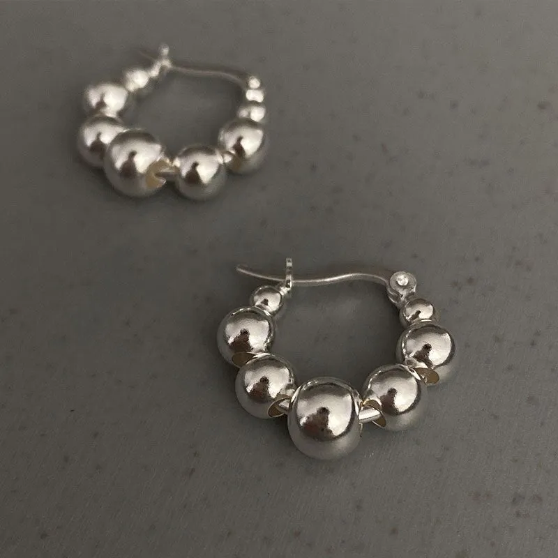 Silver Beads String Hoop Earrings for Women Birthday Party Jewelry