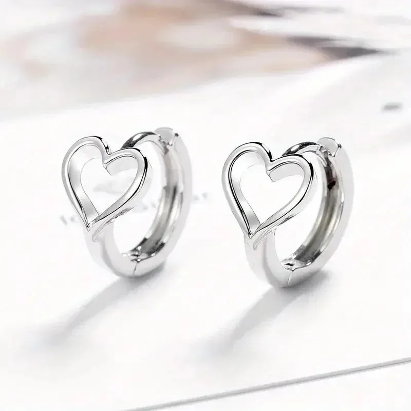 Simple Heart Hoop Earrings Gold Teen Girls Daily Wearable Jewelry for Women