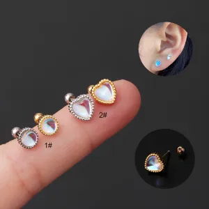 Simple Round & Peach Heart Moonstone Ear Bone Stud – Stainless Steel