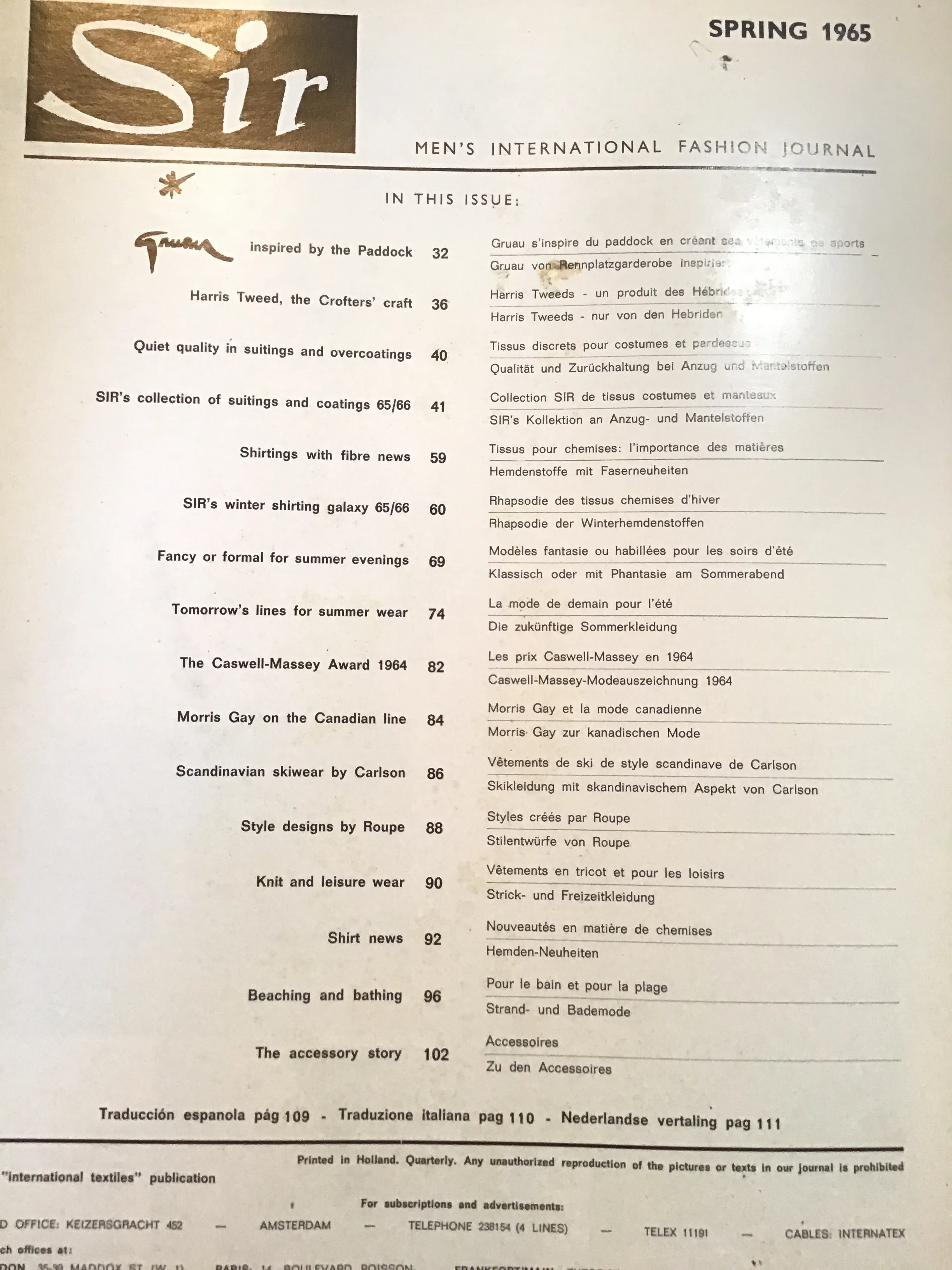 Sir : Men's international Fashion Journal 1965 no. 1