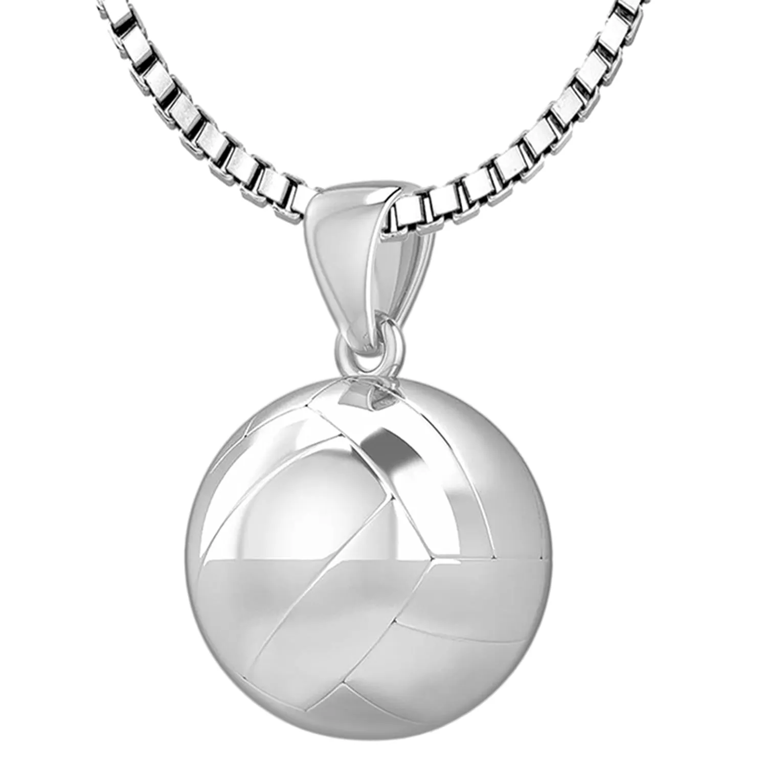 Small 925 Sterling Silver 3D Volley Ball Pendant Necklace, 13mm