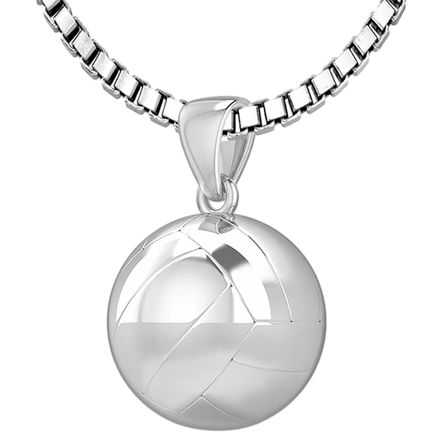 Small 925 Sterling Silver 3D Volley Ball Pendant Necklace, 13mm